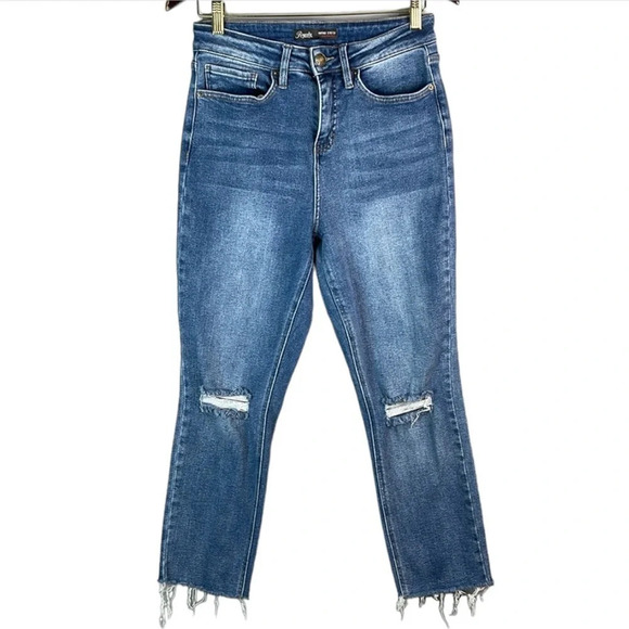 ROYALTY FOR ME Vintage Stretch High Rise Jeans Blue Mid Wash Distress Baddie 12 - Picture 2 of 11